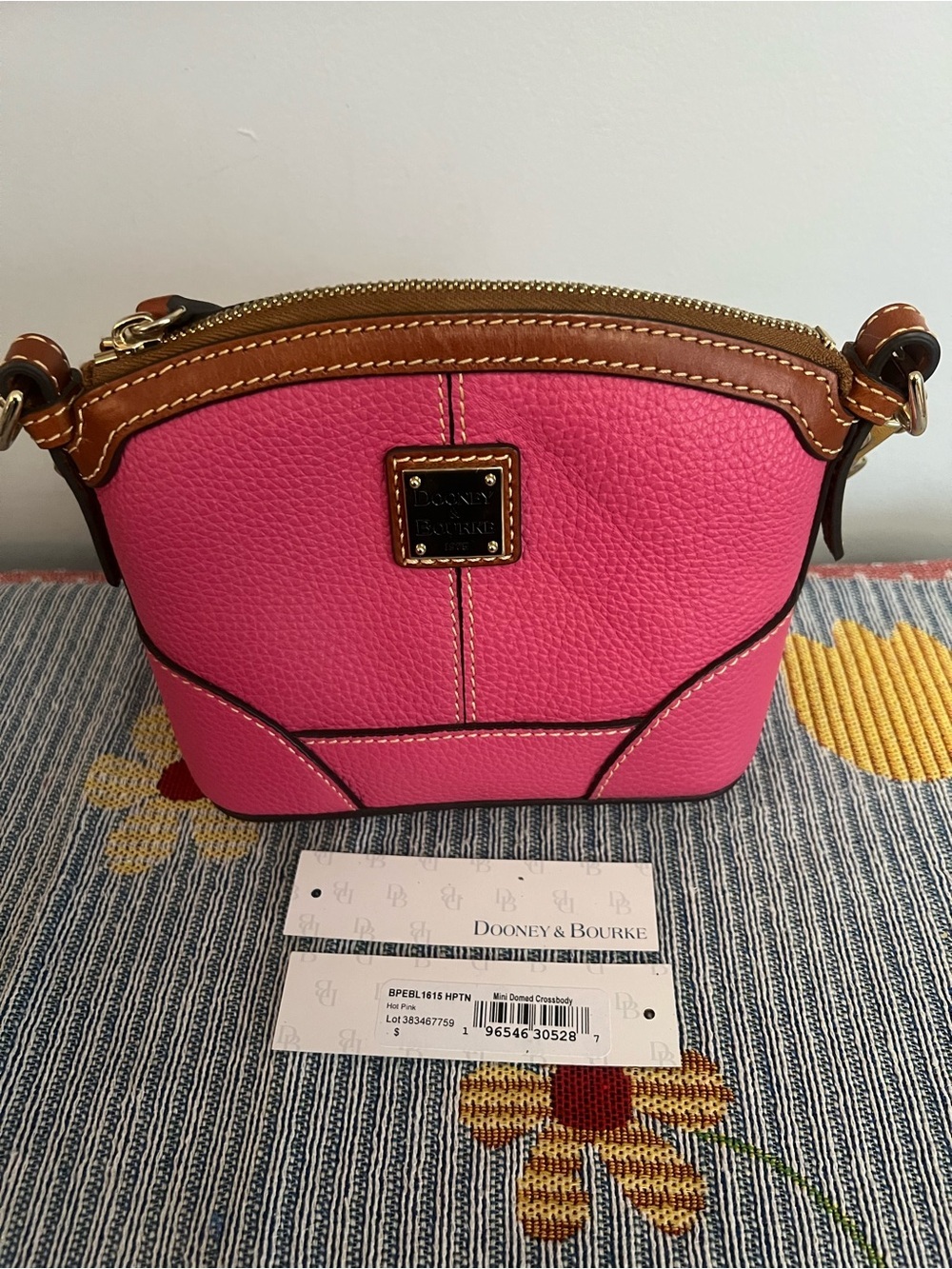 Dooney & Bourke Hot Pink Pebble Leather Domed Crossbody with Brown Trim - Picture 3 of 11
